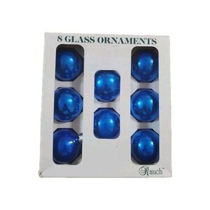 Vintage Rauch Blue Glass Christmas Ornaments 1.75" Set of 8